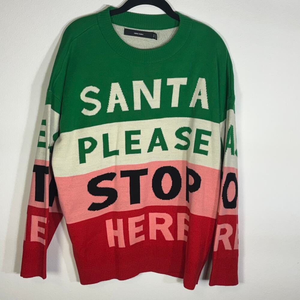 Vero Moda Santa Please Stop Here Christmas Sweater Women's Medium Oversized